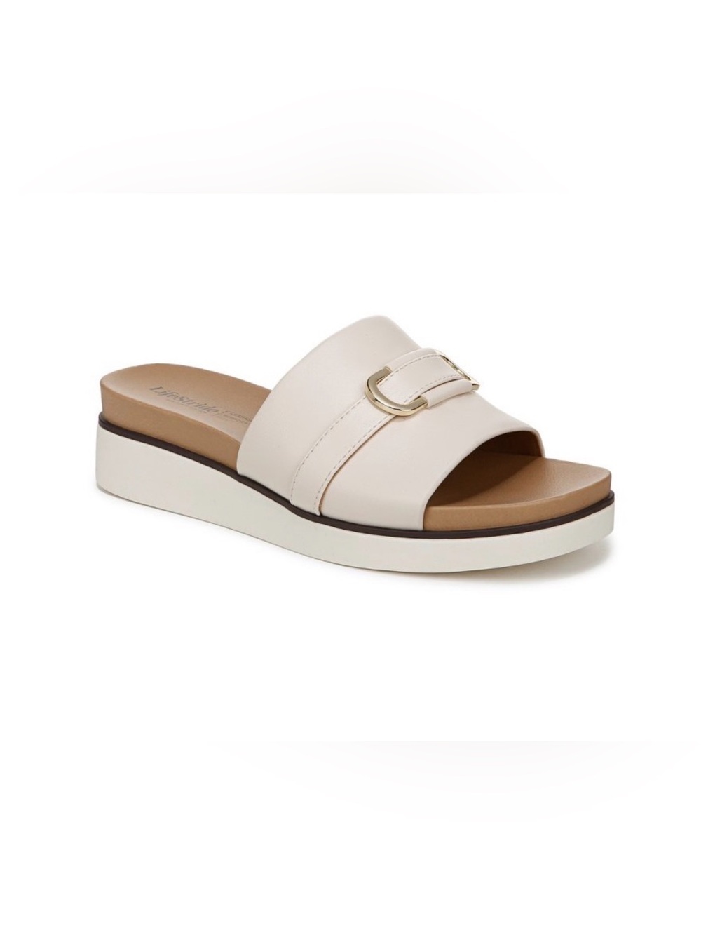 Life Stride Women's Genevieve Flat Sandal. Cream. 8 Wide